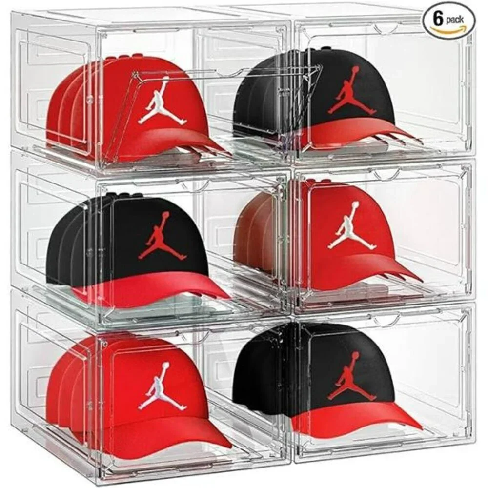 Clear Hat Organizer Box Set Stackable Baseball Cap Storage Display Holds 48